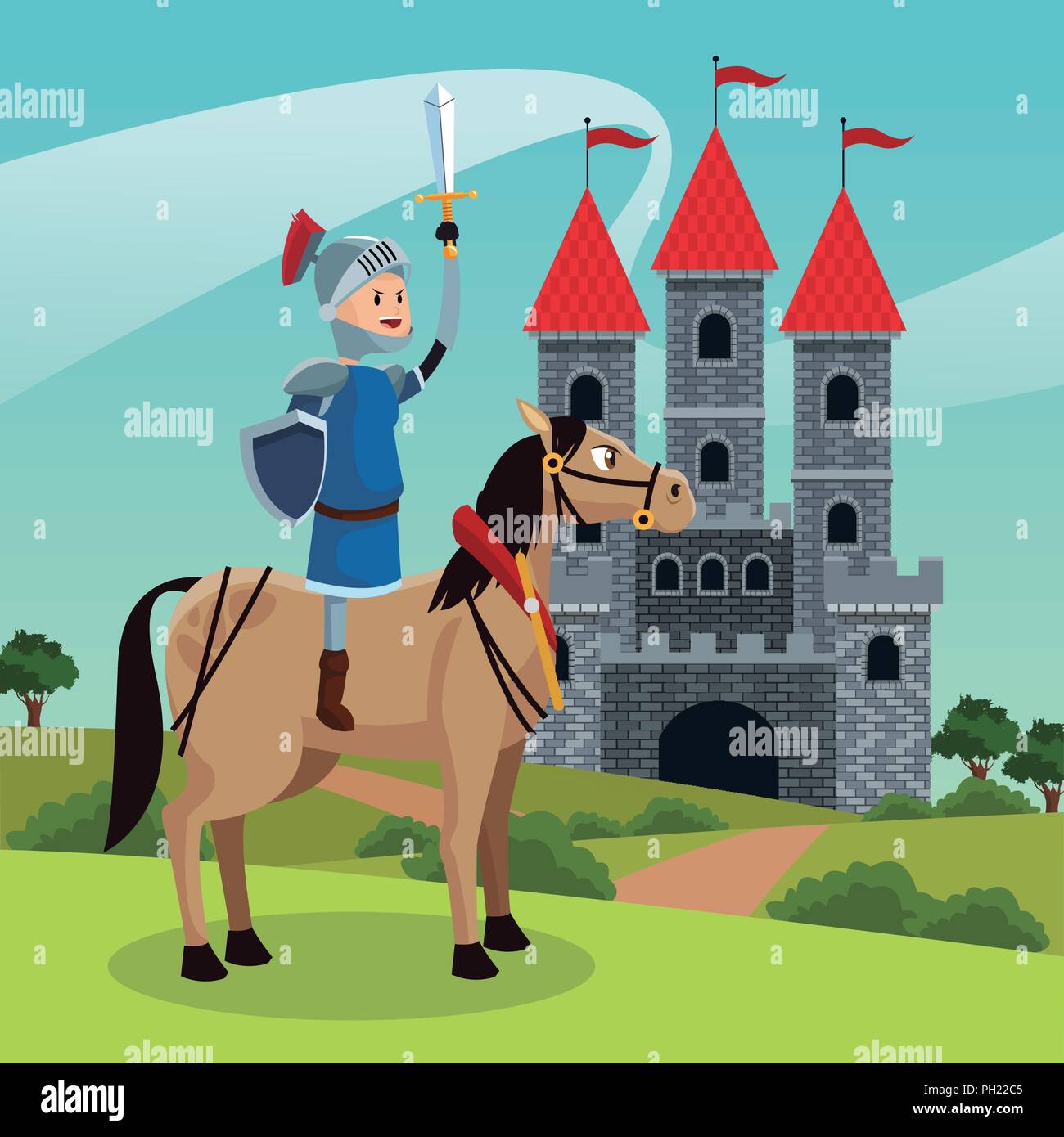 Knight riding horse sword cartoon hi-res stock photography and images ...
