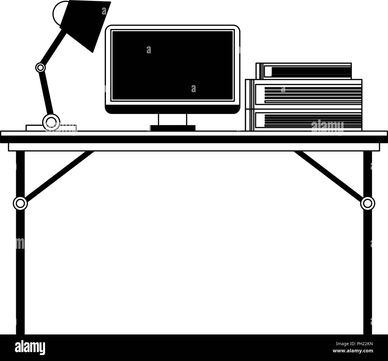 Office with computer in black and white Stock Vector Image & Art - Alamy