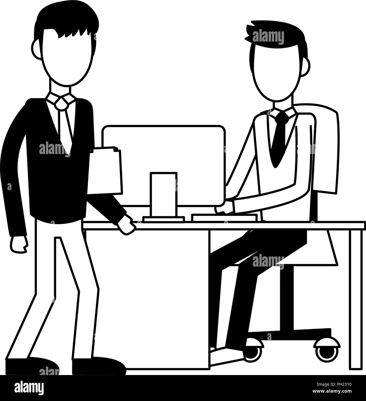 Office workers working computer Black and White Stock Photos & Images ...