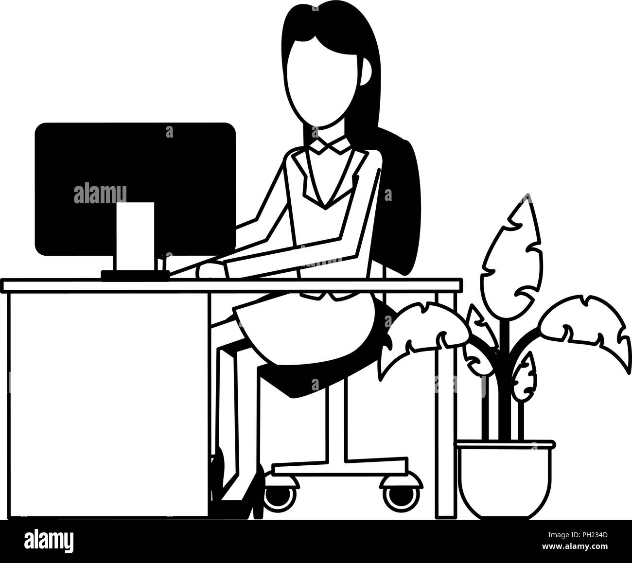 Office workers working computer Black and White Stock Photos & Images ...