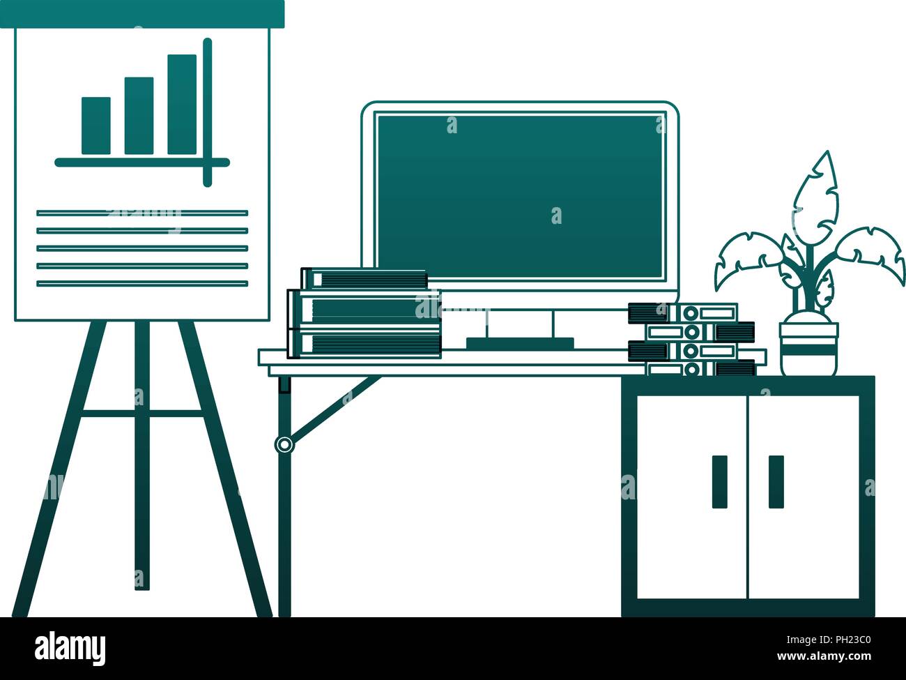 Office with computer blue lines Stock Vector Image & Art - Alamy
