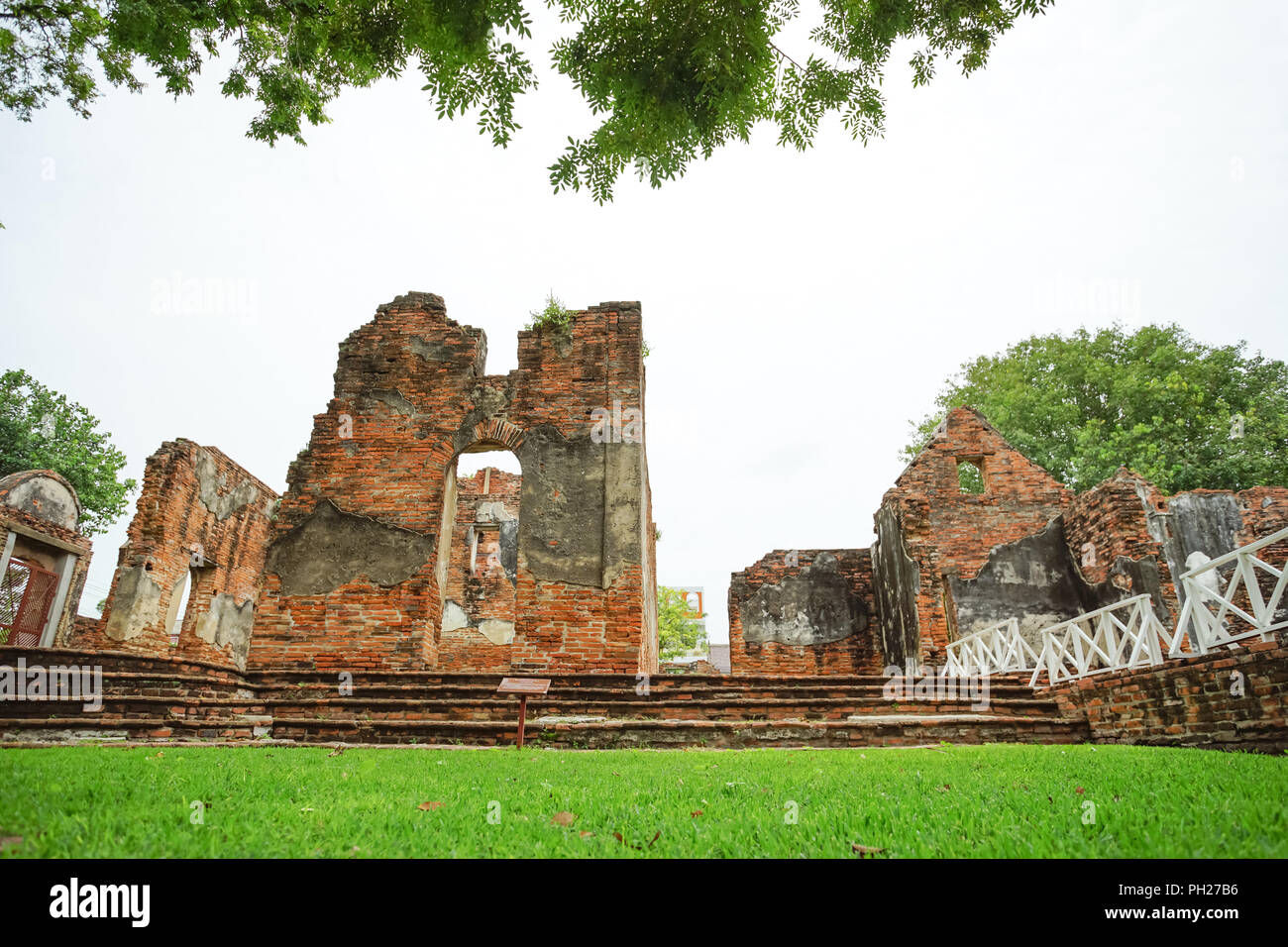 The ruined historical building Wichayen House in Lopburi Province, Thailand Stock Photo