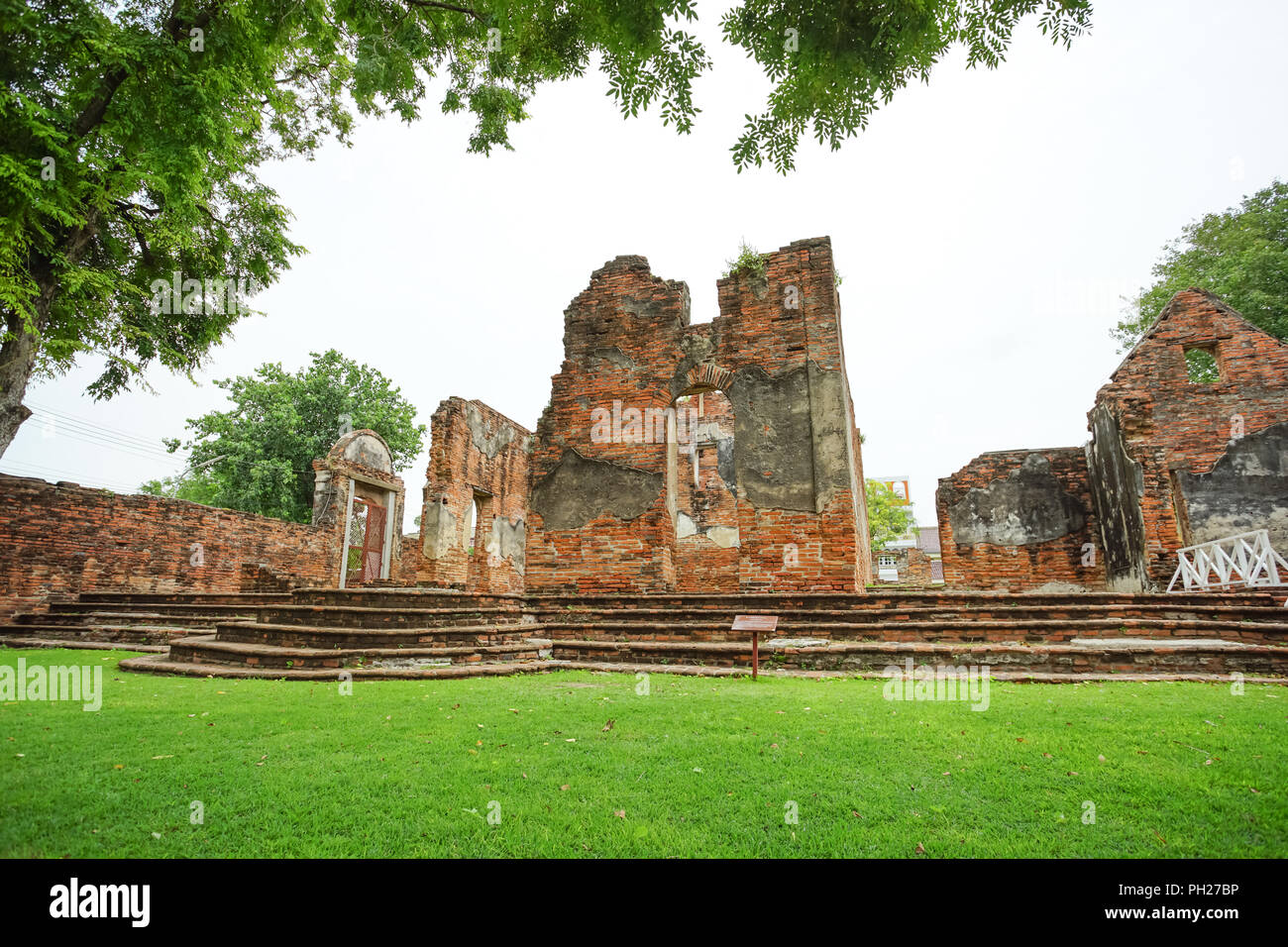 The ruined historical building Wichayen House in Lopburi Province, Thailand Stock Photo