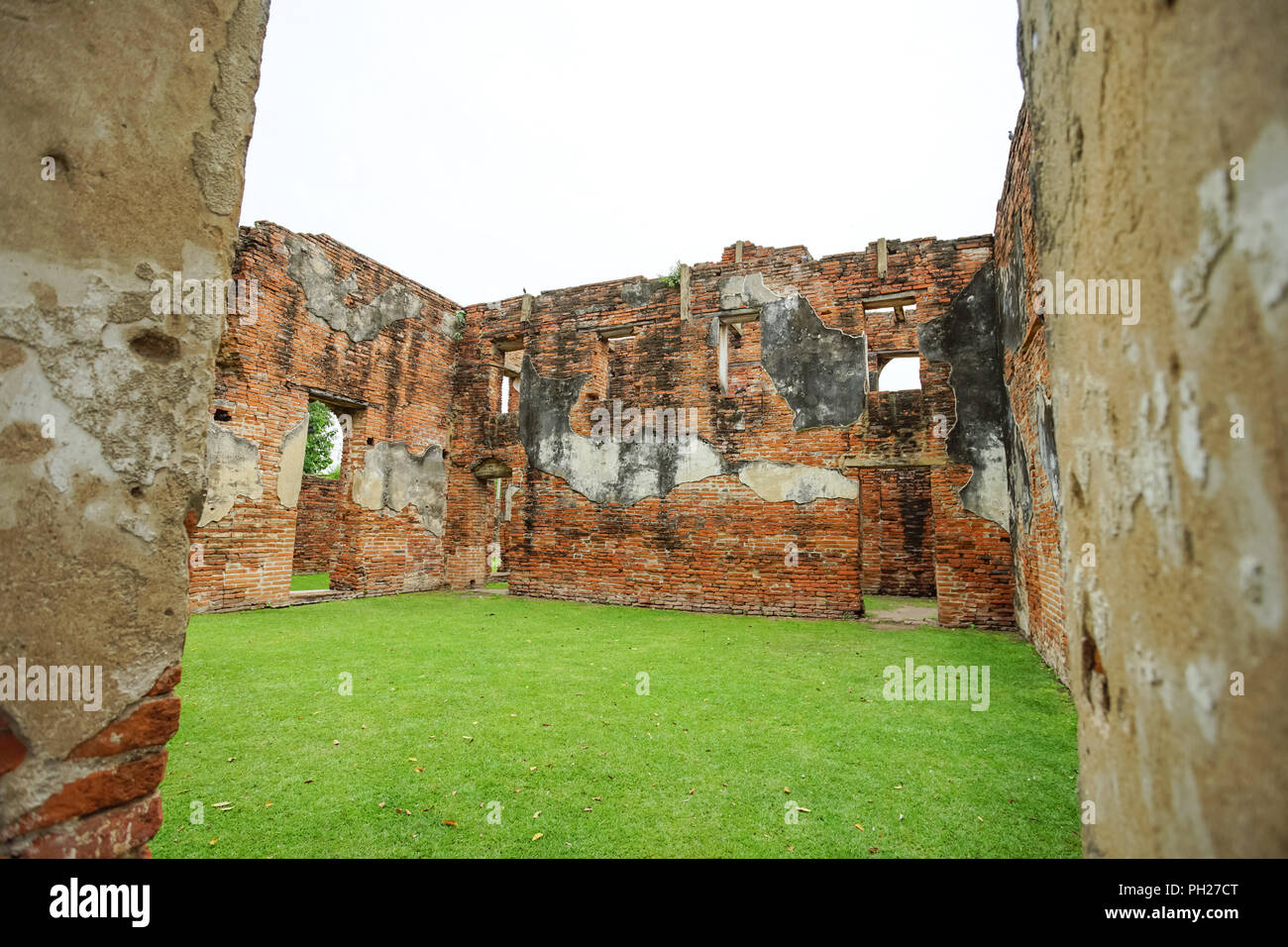 The ruined historical building Wichayen House in Lopburi Province, Thailand Stock Photo