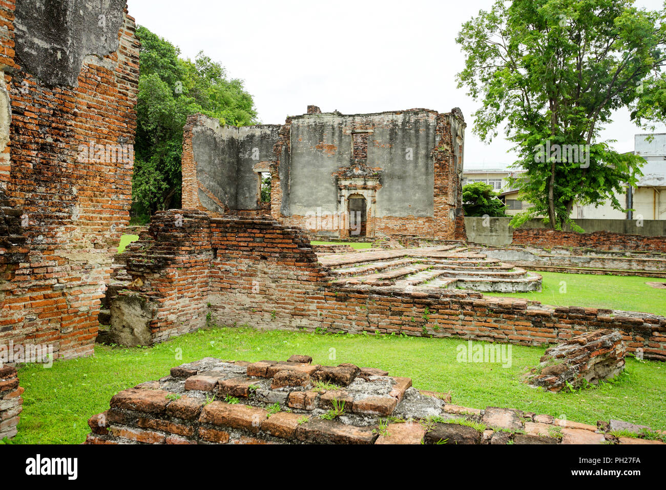 The ruined historical building Wichayen House in Lopburi Province, Thailand Stock Photo