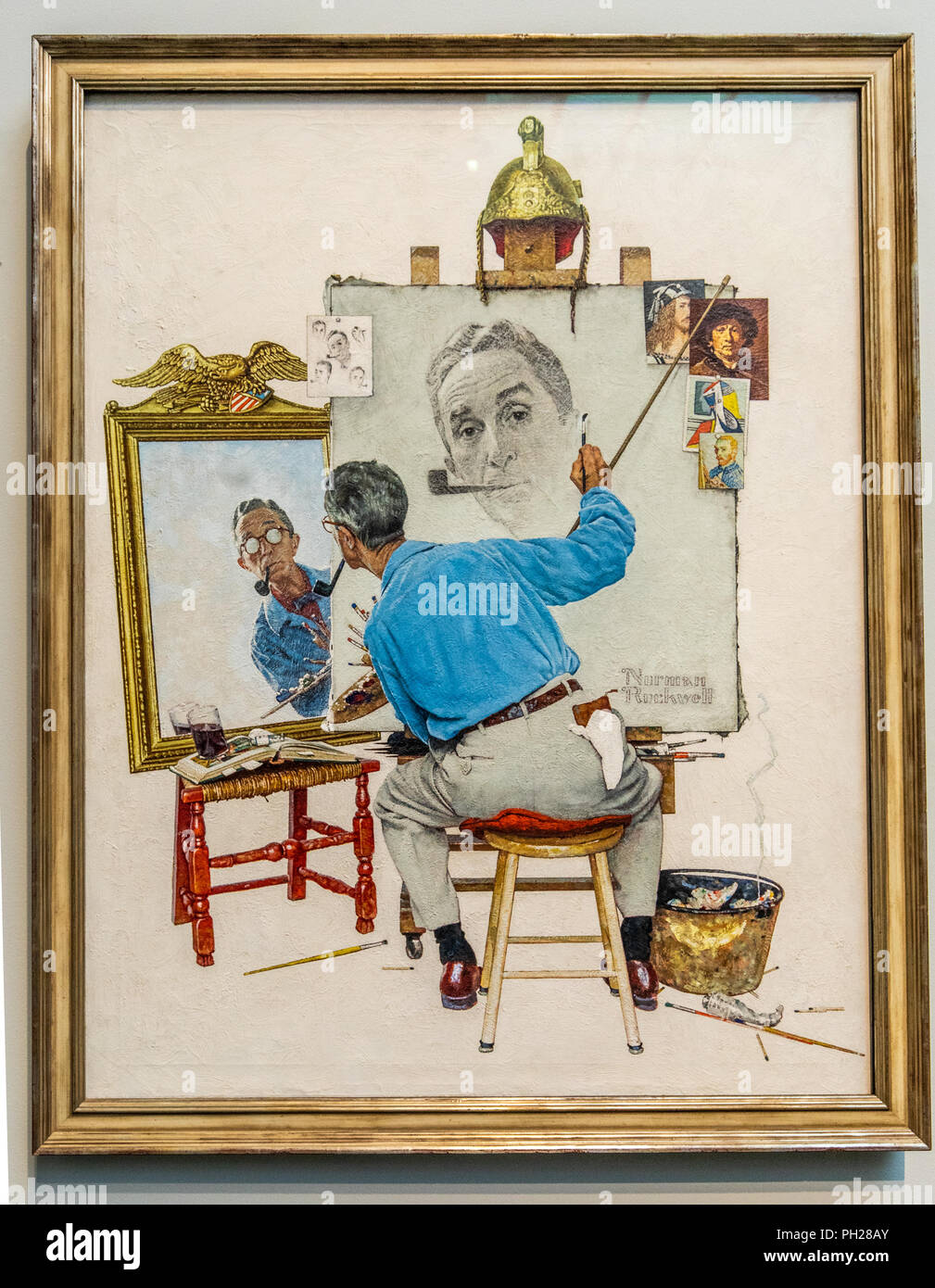Triple Self-Portrait, Norman Rockwell Museum, Stockbridge, Berkshire County, Massachusetts, USA Stock Photo
