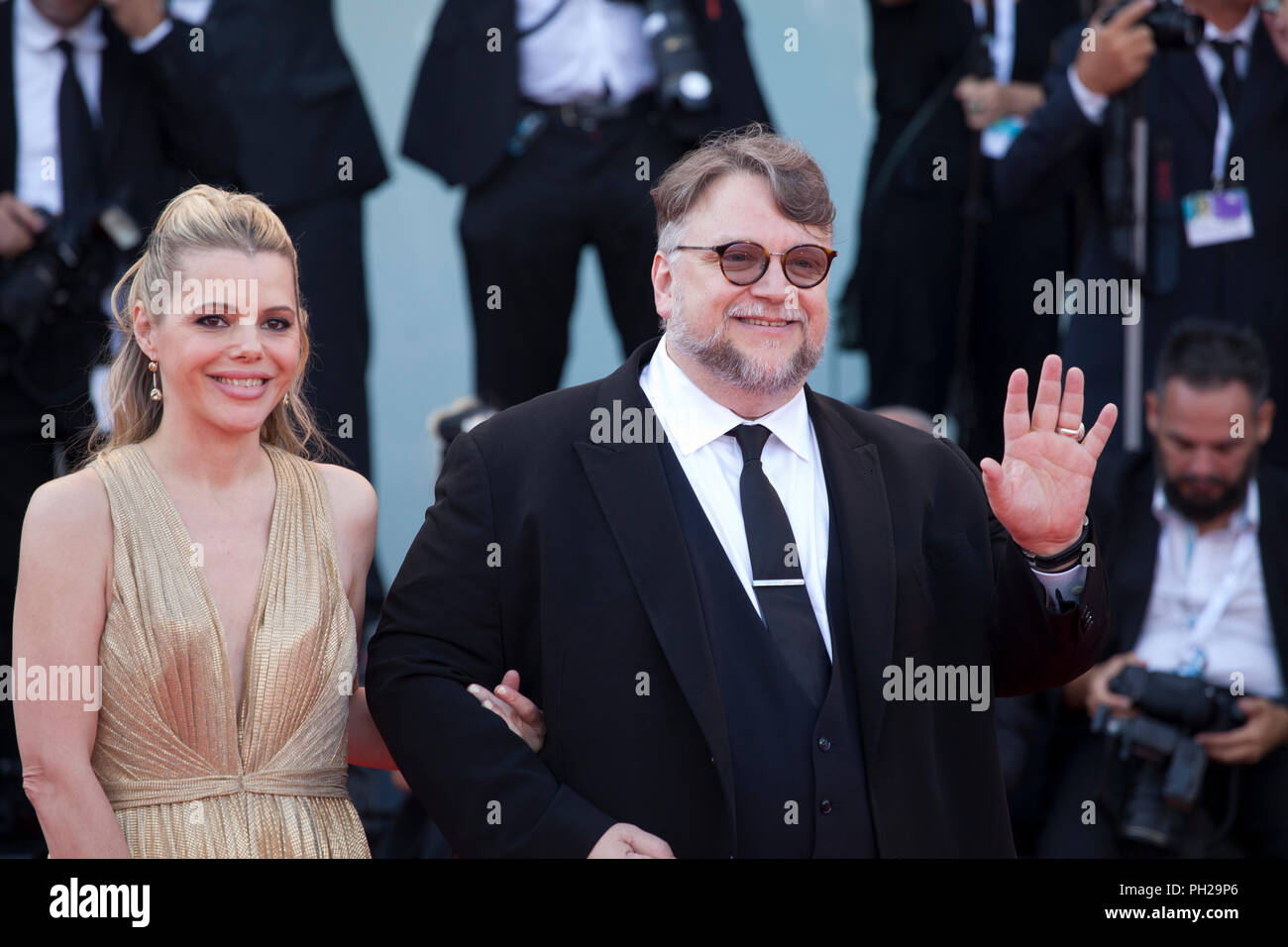 Venice, Italy. 29th Aug 2018. President of the Venezia 75 competition Jury,  director Guillermo del Toro and screenwriter Kim Morgan at the First Man Premiere, Opening Ceremony and Lifetime Achievement Award To Vanessa Redgrave at the 75th Venice Film Festival, Sala Grande on Wednesday 29th August 2018, Venice Lido, Italy. Credit: Doreen Kennedy/Alamy Live News Stock Photo