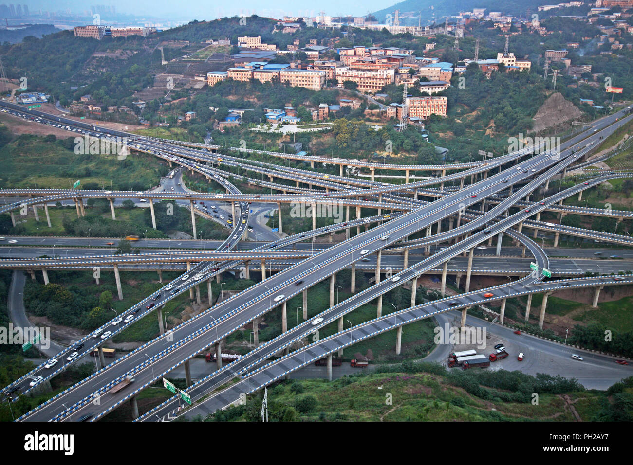 Chongqing, Chongqing, China. 30th Aug, 2018. Chongqing, CHINA-The five-level Huangjuewan Overpass is regarded as the most complicated overpass in southwest China's Chongqing.The overpass consists of 15 ramps with a total length of 16,414 meters. Credit: SIPA Asia/ZUMA Wire/Alamy Live News Stock Photo