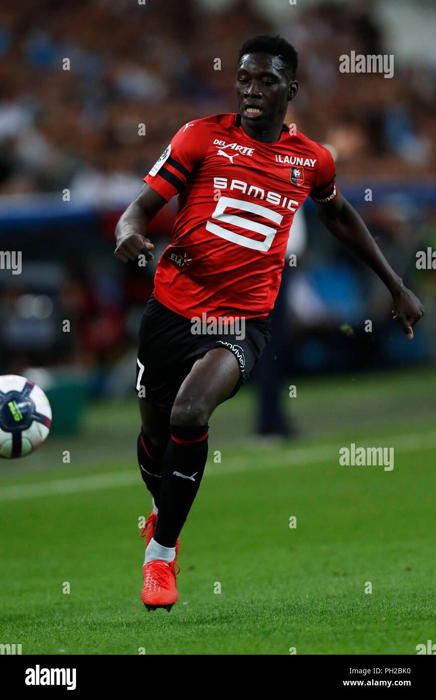 Marseille, France. Credit: D. 26th Aug, 2018. Ismaila Sarr (Rennes) Football/Soccer  : French "Ligue 1" match between Olympique de Marseille 2-2 Rennes at  Velodrome stadium in Marseille, France. Credit: D .Nakashima/AFLO/Alamy Live