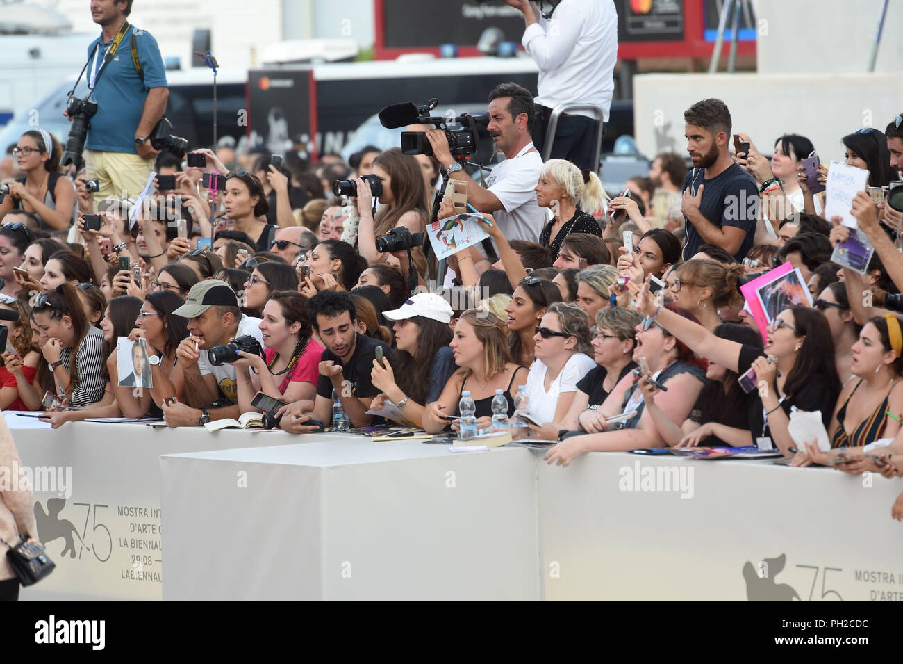 29.08.2018, Italy, Venice: Fans are waiting for autographs at the ...