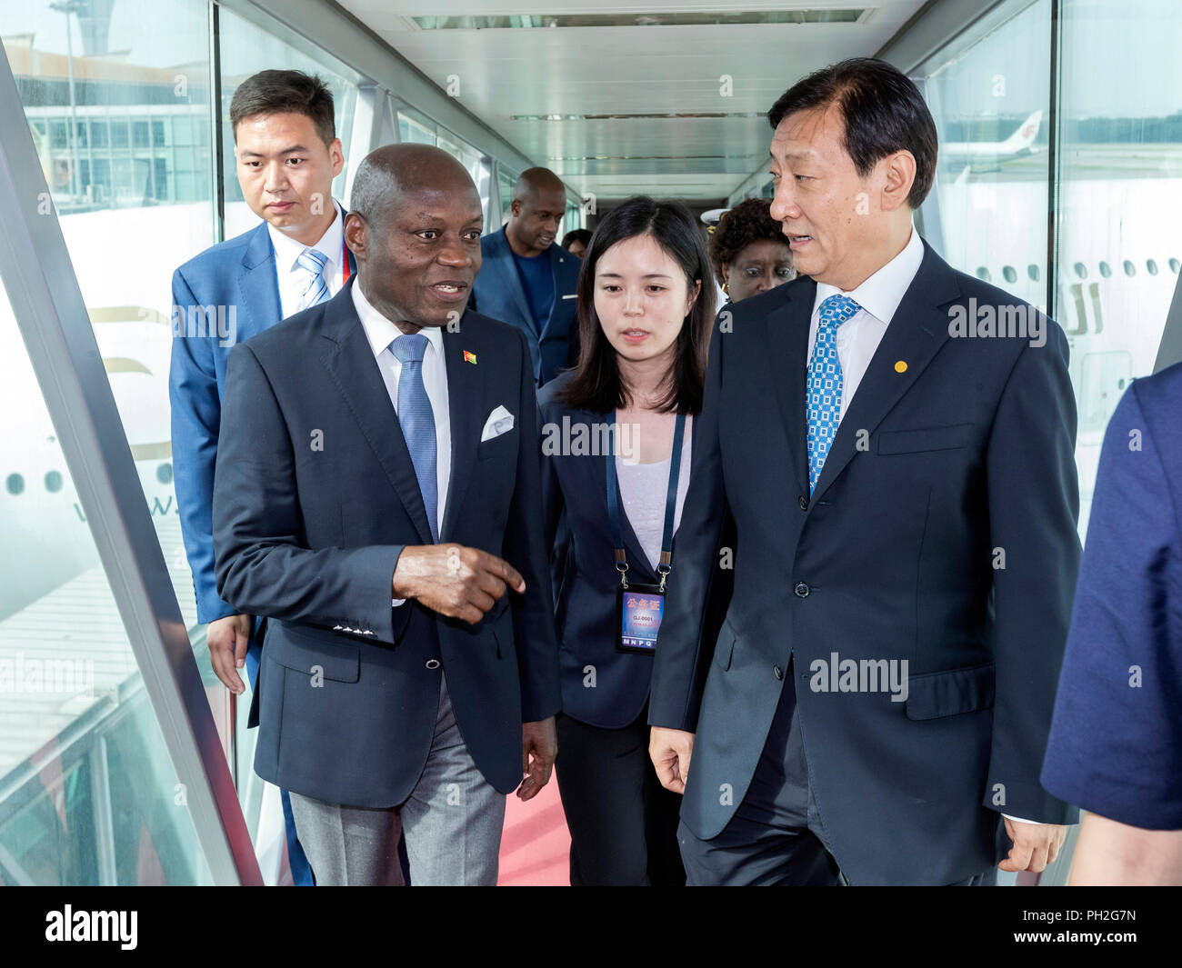 Beijing, China. 30th Aug, 2018. President of Guinea-Bissau Jose Mario Vaz (L, front) arrives in Beijing, capital of China, Aug. 30, 2018, to attend the Beijing Summit of the Forum on China-Africa Cooperation (FOCAC). Credit: Shen Bohan/Xinhua/Alamy Live News Stock Photo