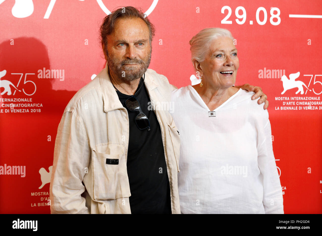 Venice, Italy. 29th Aug, 2018. Franco Nero and Vanessa Redgrave attend the photocall for her Lifetime Achievement Award during the 75th Venice Film Festival on August 29, 2018 in Venice, Italy. Credit: John Rasimus/Media Punch ***France, Sweden, Norway, Denark, Finland, Usa, Czech Republic, South America Only***/Alamy Live News Stock Photo