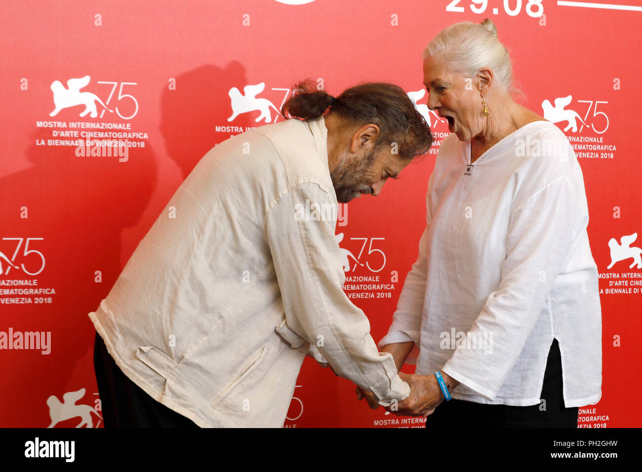 Venice, Italy. 29th Aug, 2018. Franco Nero and Vanessa Redgrave attend the photocall for her Lifetime Achievement Award during the 75th Venice Film Festival on August 29, 2018 in Venice, Italy. Credit: John Rasimus/Media Punch ***France, Sweden, Norway, Denark, Finland, Usa, Czech Republic, South America Only***/Alamy Live News Stock Photo