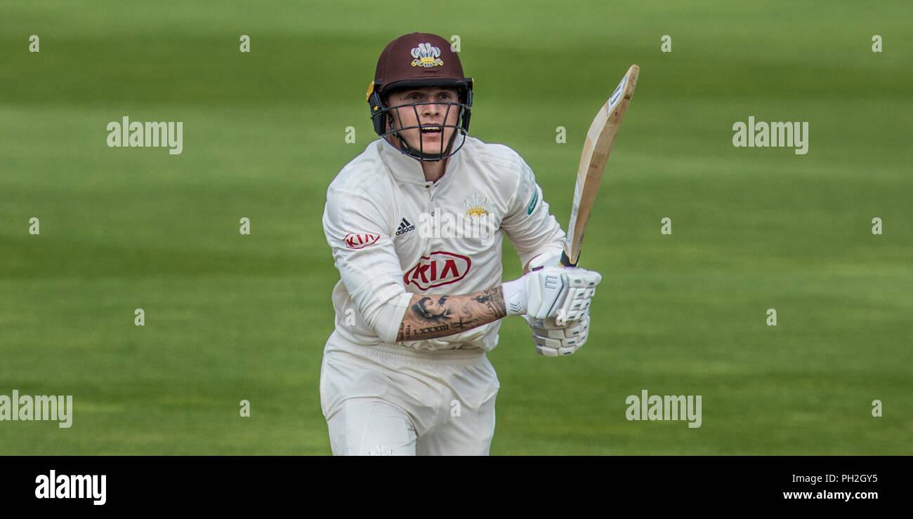 London, UK. 30 August 2018. Conor McKerr  batting for Surrey against Nottinghamshire on day two of the Specsavers County Championship game at the Kia Oval. David Rowe/Alamy Live News. Stock Photo