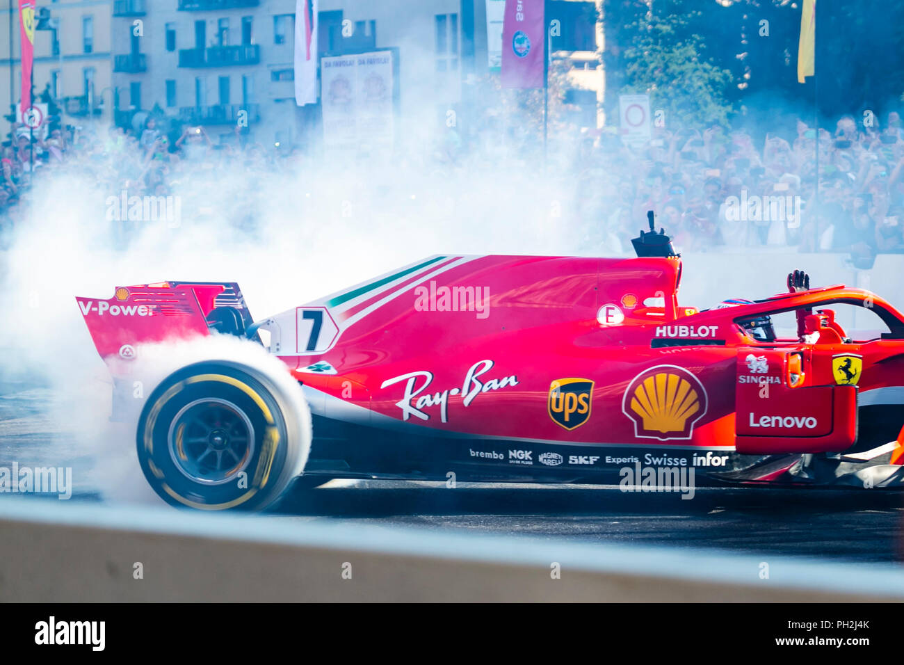 Milan, Italy, 29th August 2018 - Ferrari F1 Team doing a live performance at F1 Milan Festival - Valeria Portinari Alamy Live News Stock Photo