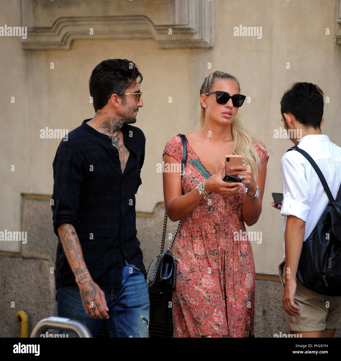 Milan, Francesca Brambilla walking downtown with Andrea Francesca Brambilla,  26, a showgirl model from Bergamo, participated in 