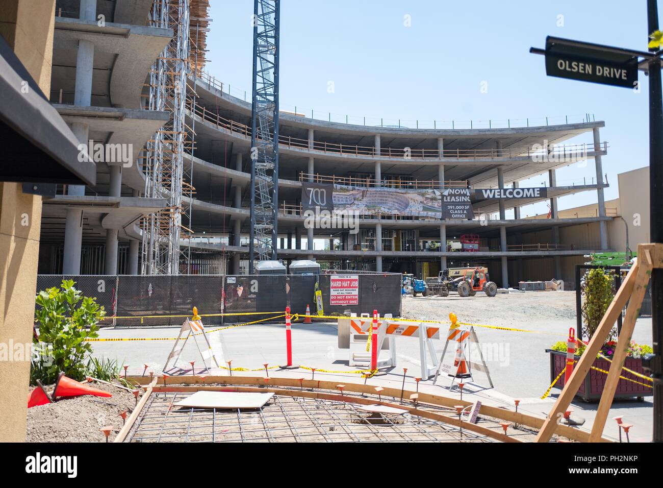 Construction of 700 Santana Row, an office park at Santana Row, a luxury outdoor shopping mall in the Silicon Valley, San Jose, California, June 7, 2018. () Stock Photo