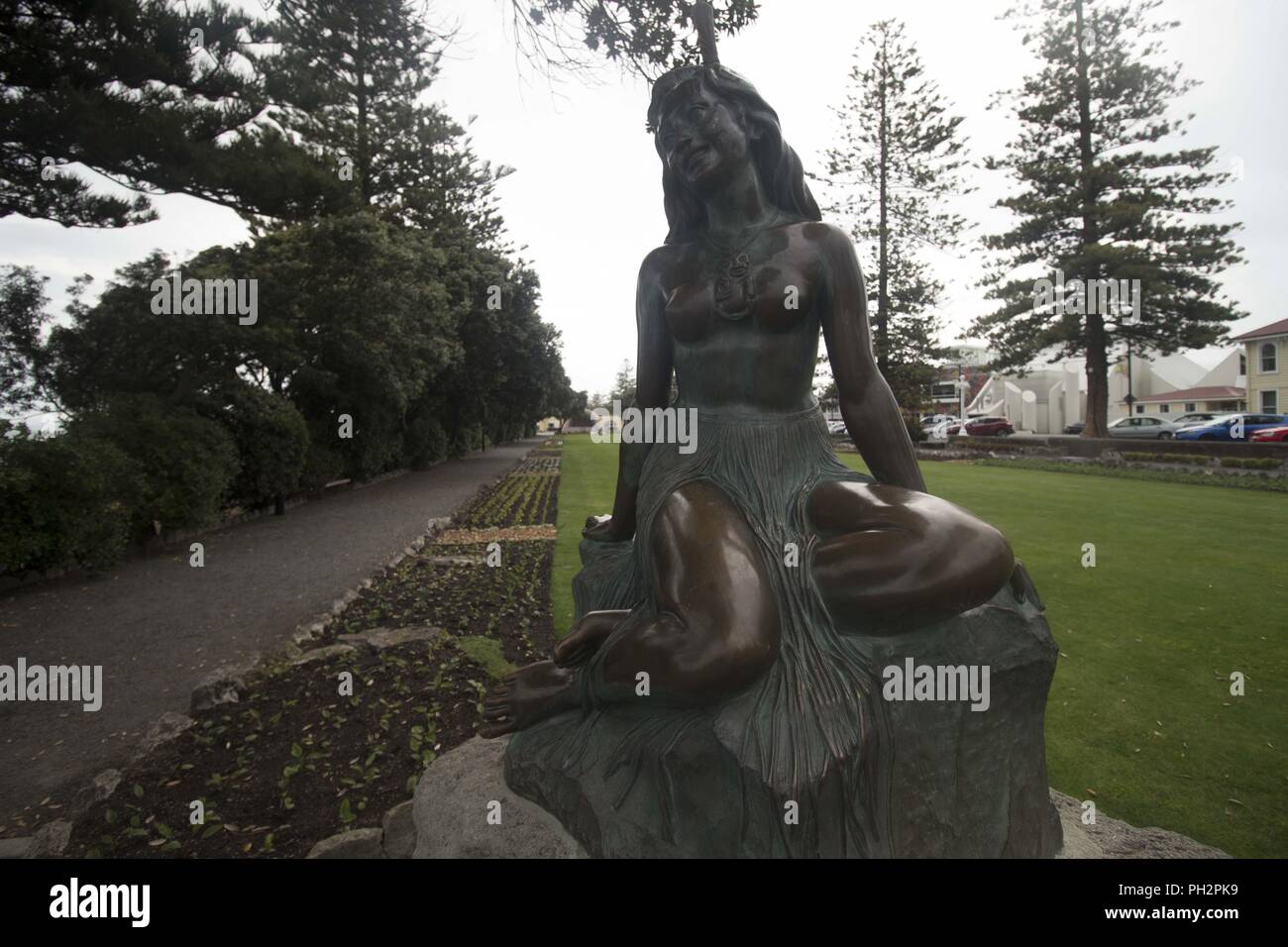 Close-up of the statue Pania of the Reef, depicting a Maori mythological mermaid figure, in Marine Parade, Napier, New Zealand, November 29, 2017. () Stock Photo