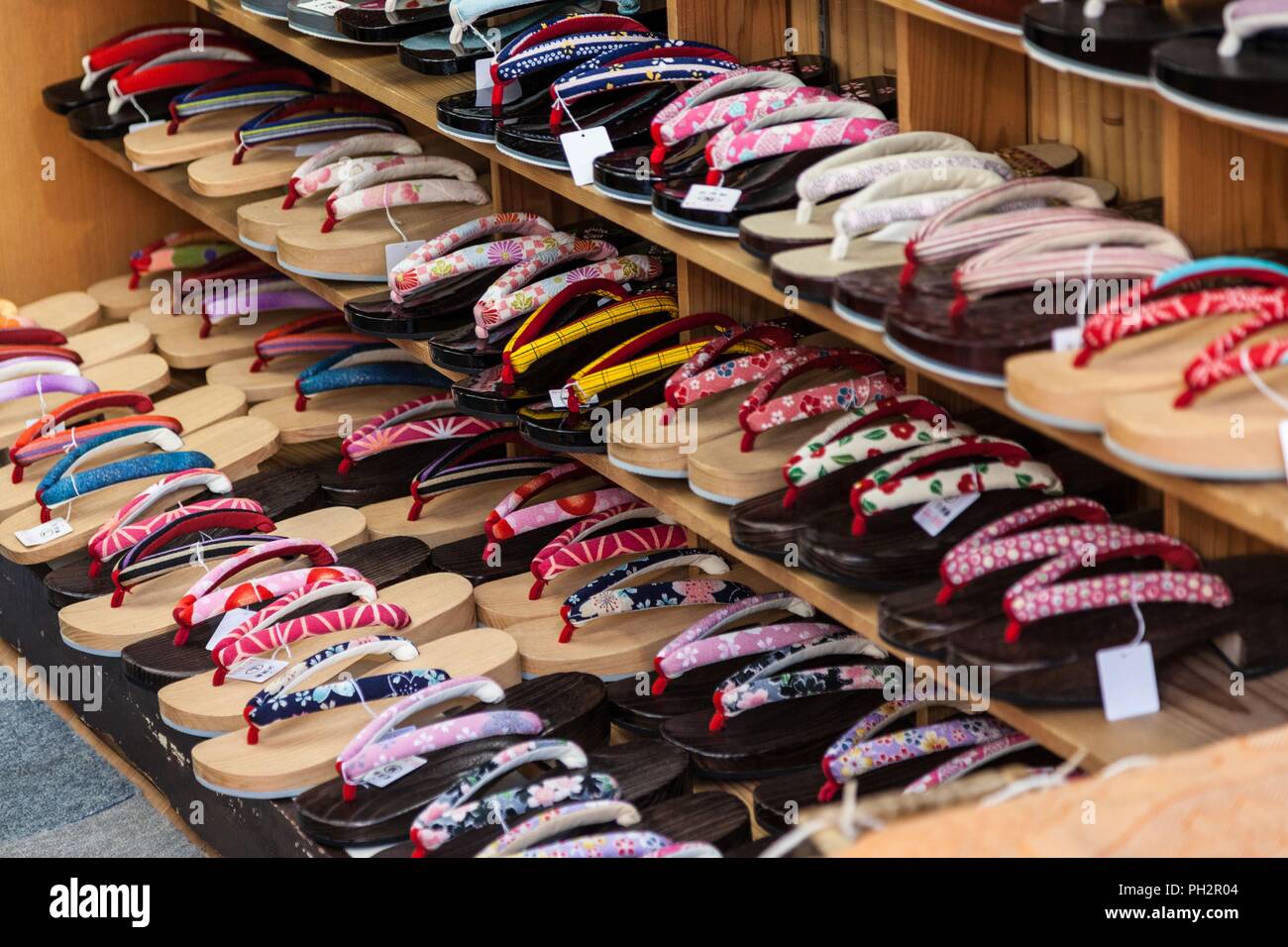 Traditional Japanese sandals shelved in a shoe store in Nakamise shopping street, Asakusa, Tokyo