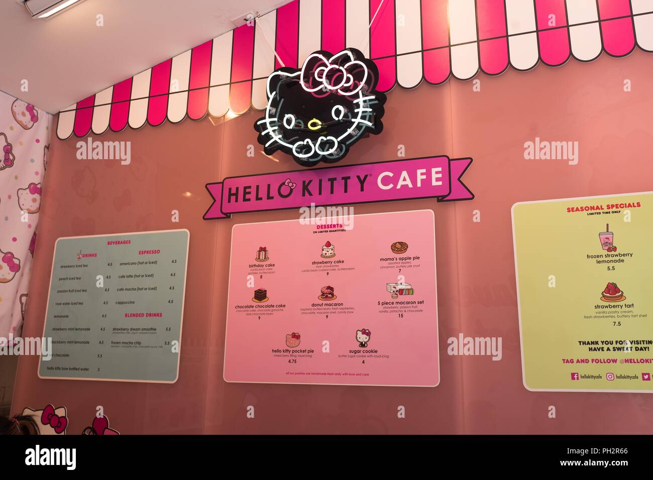 Interior of the Hello Kitty Cafe, a newly opened cafe operated by Japanese company Sanrio, on Santana Row in the Silicon Valley, San Jose, California, July 18, 2018. () Stock Photo
