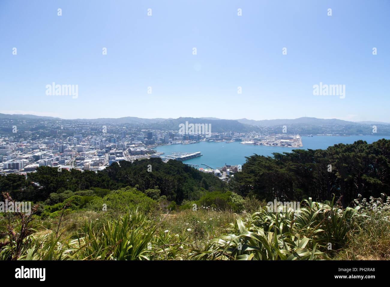 Aerial view of the urban skyline of Wellington, New Zealand from Mount Victoria, November 28, 2017. () Stock Photo