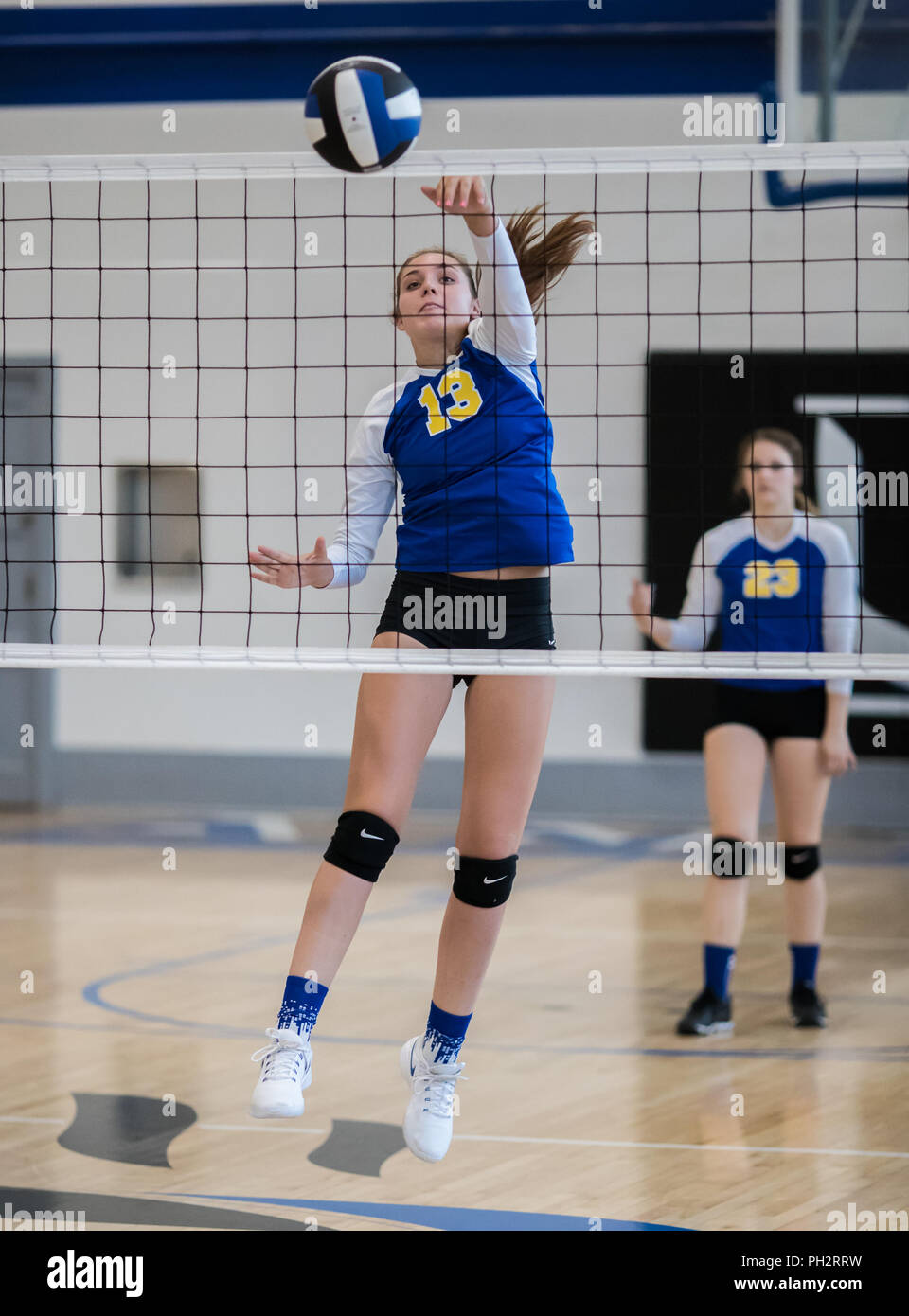 Volleyball action with Pierce High School at University Prep in Redding, California Stock Photo