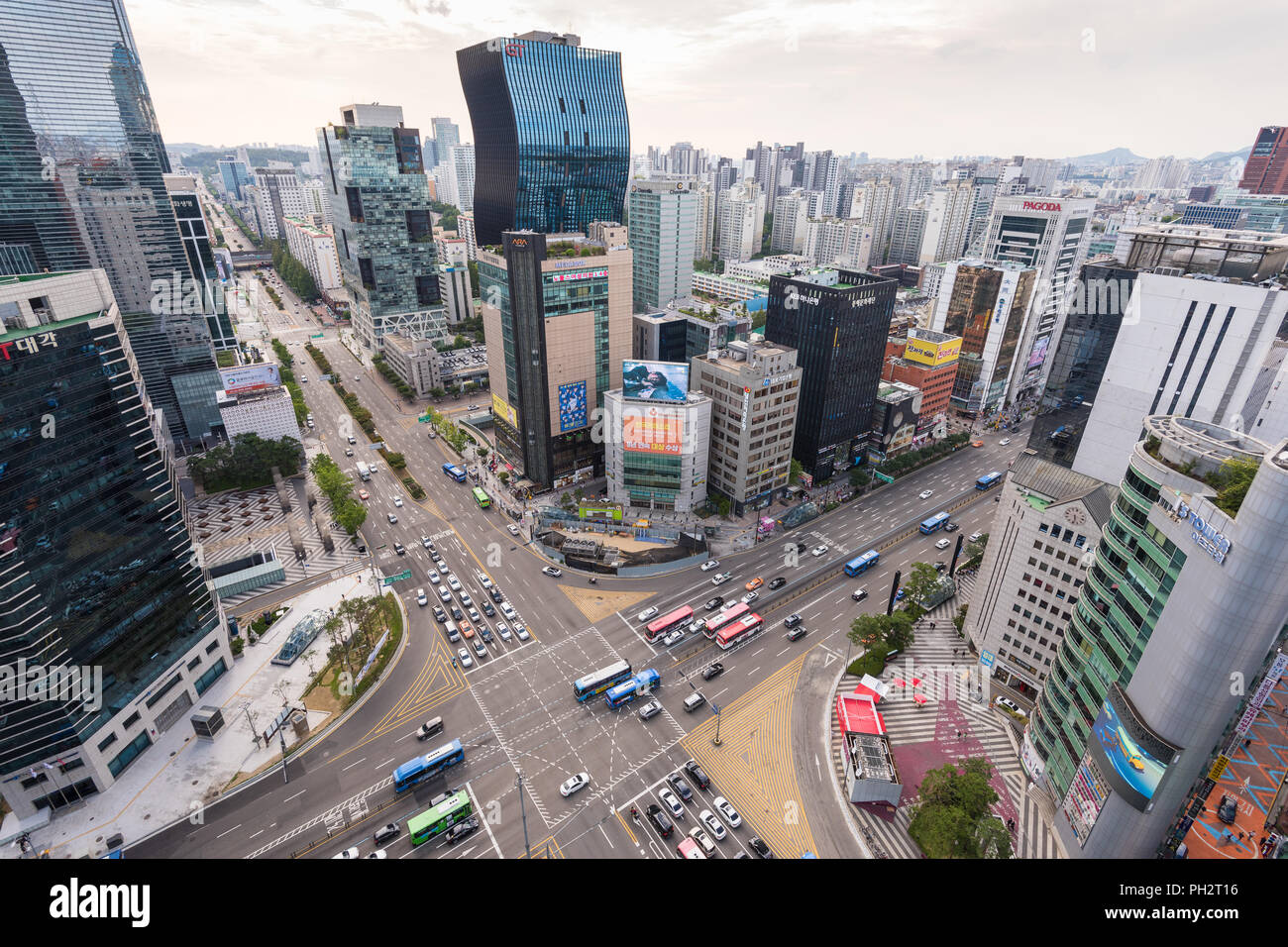 Traffic and skyscaper of Gangnam district in Seoul city. Stock Photo