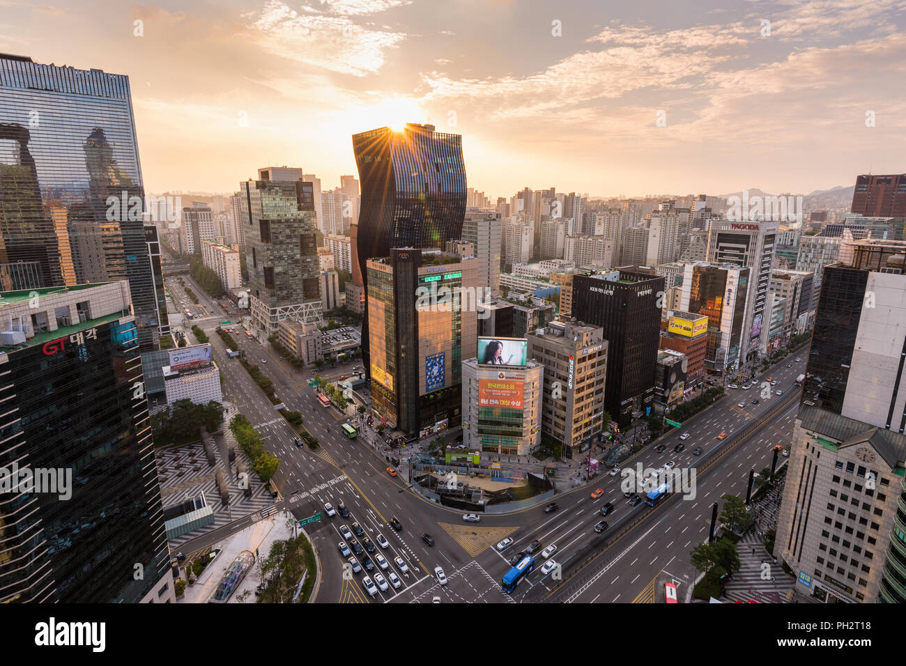 Sunset in Gangnam district of Seoul city. Stock Photo