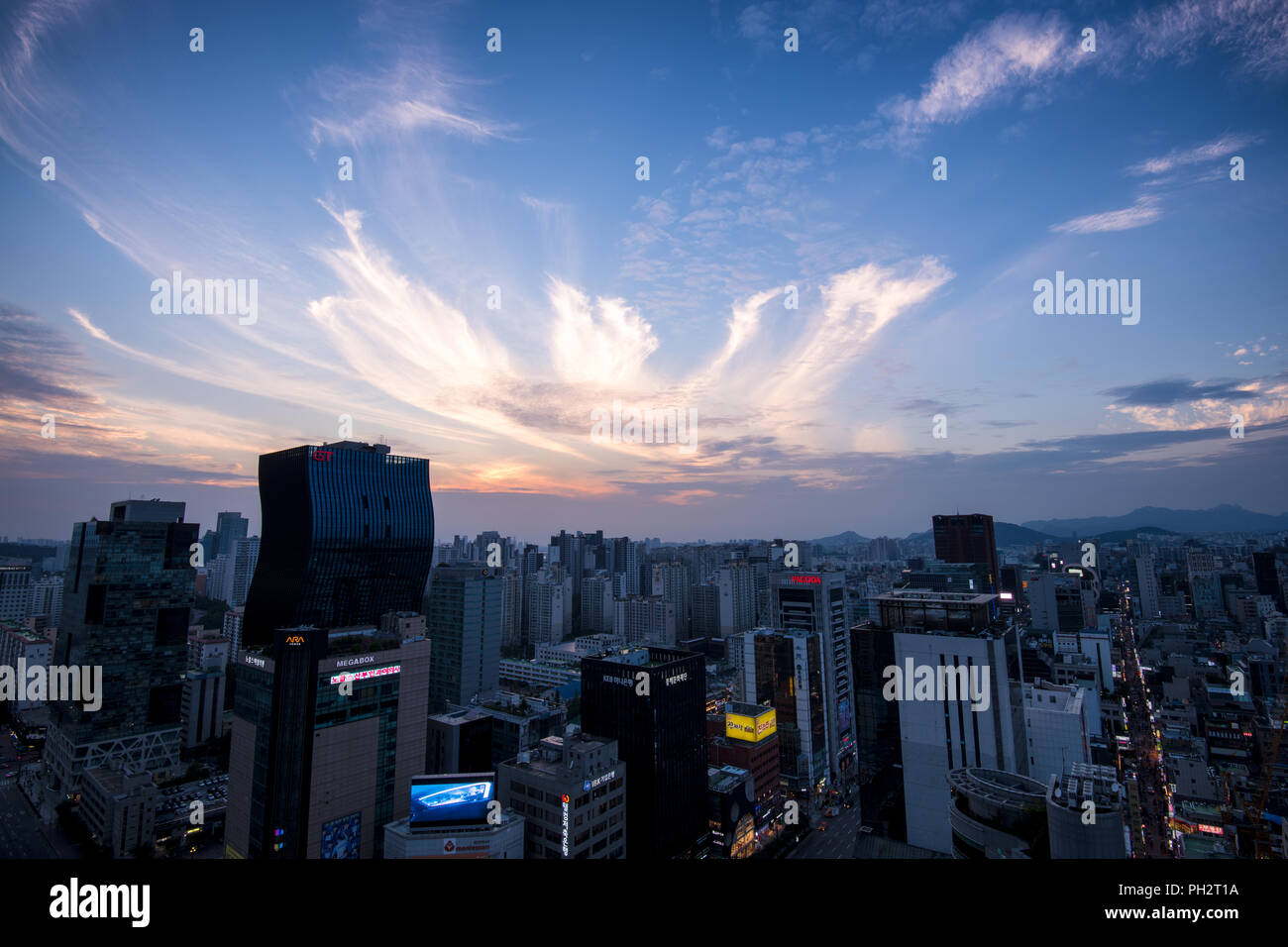 Sunset in Gangnam district of Seoul city. Stock Photo