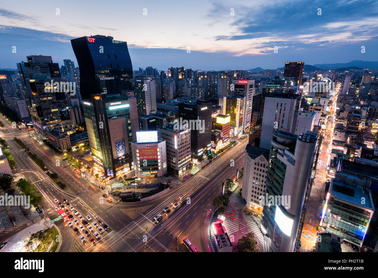 Night view of Gangnam district in Seoul city. Stock Photo