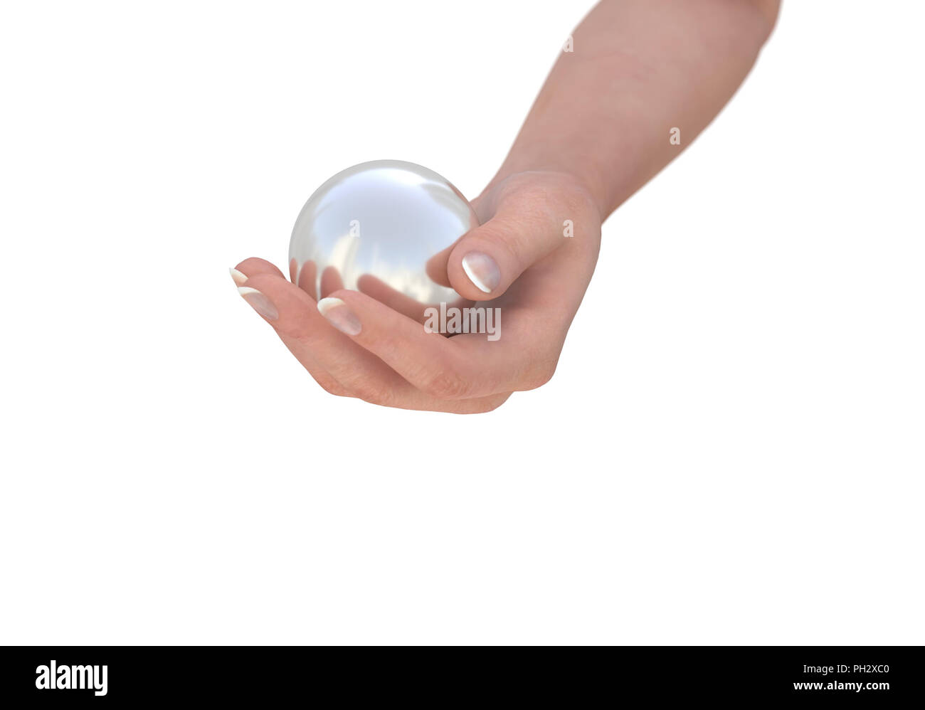 human hand holding bright sphere Stock Photo