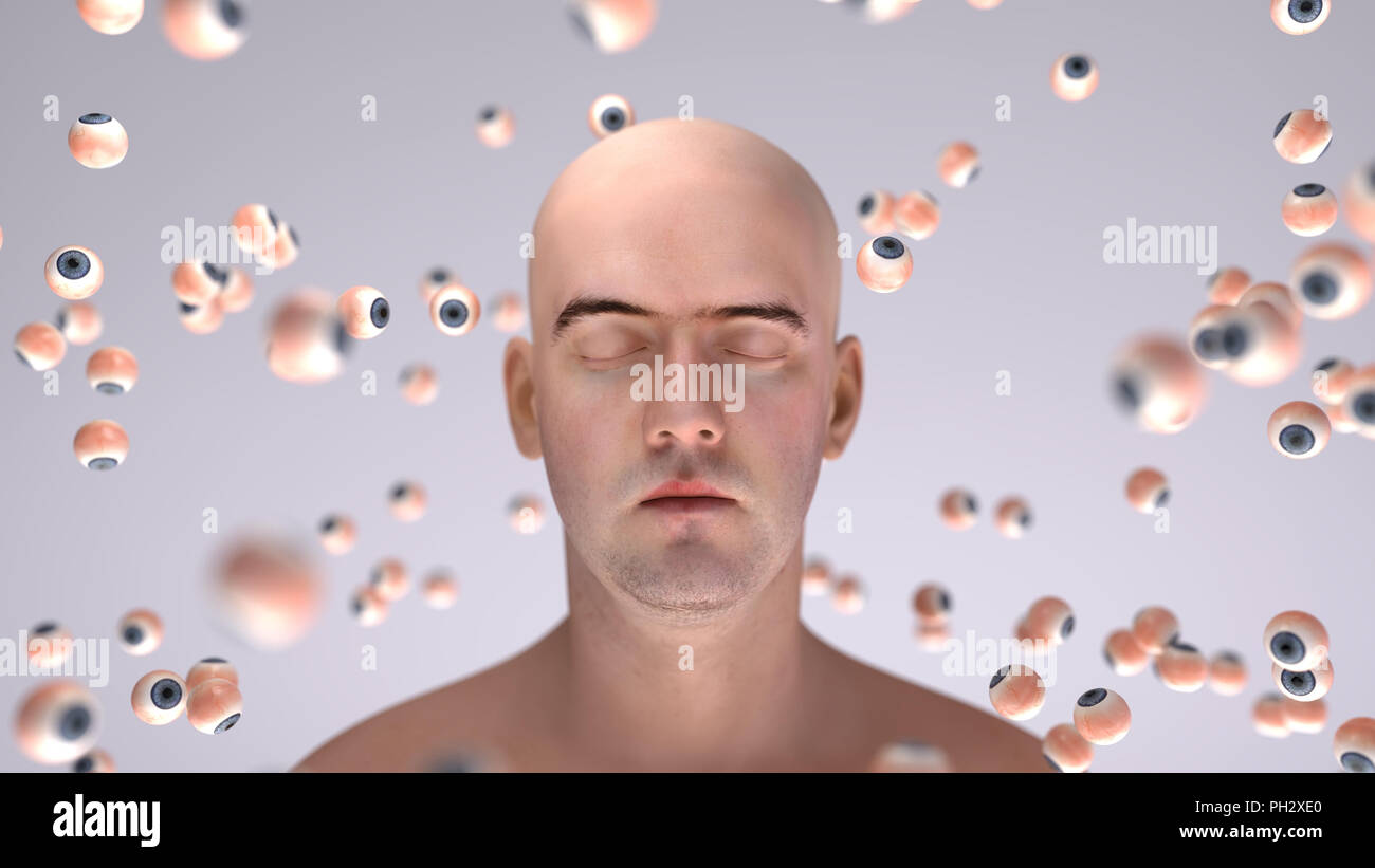 sleeping man and flying eyes around Stock Photo Alamy