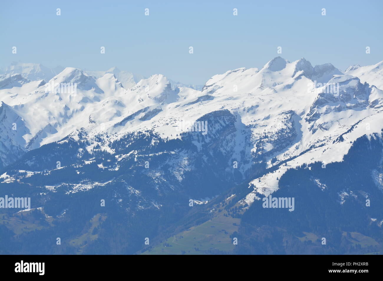 The beautiful view of Hoher Kasten, switzerland at the end of winter.... Stock Photo