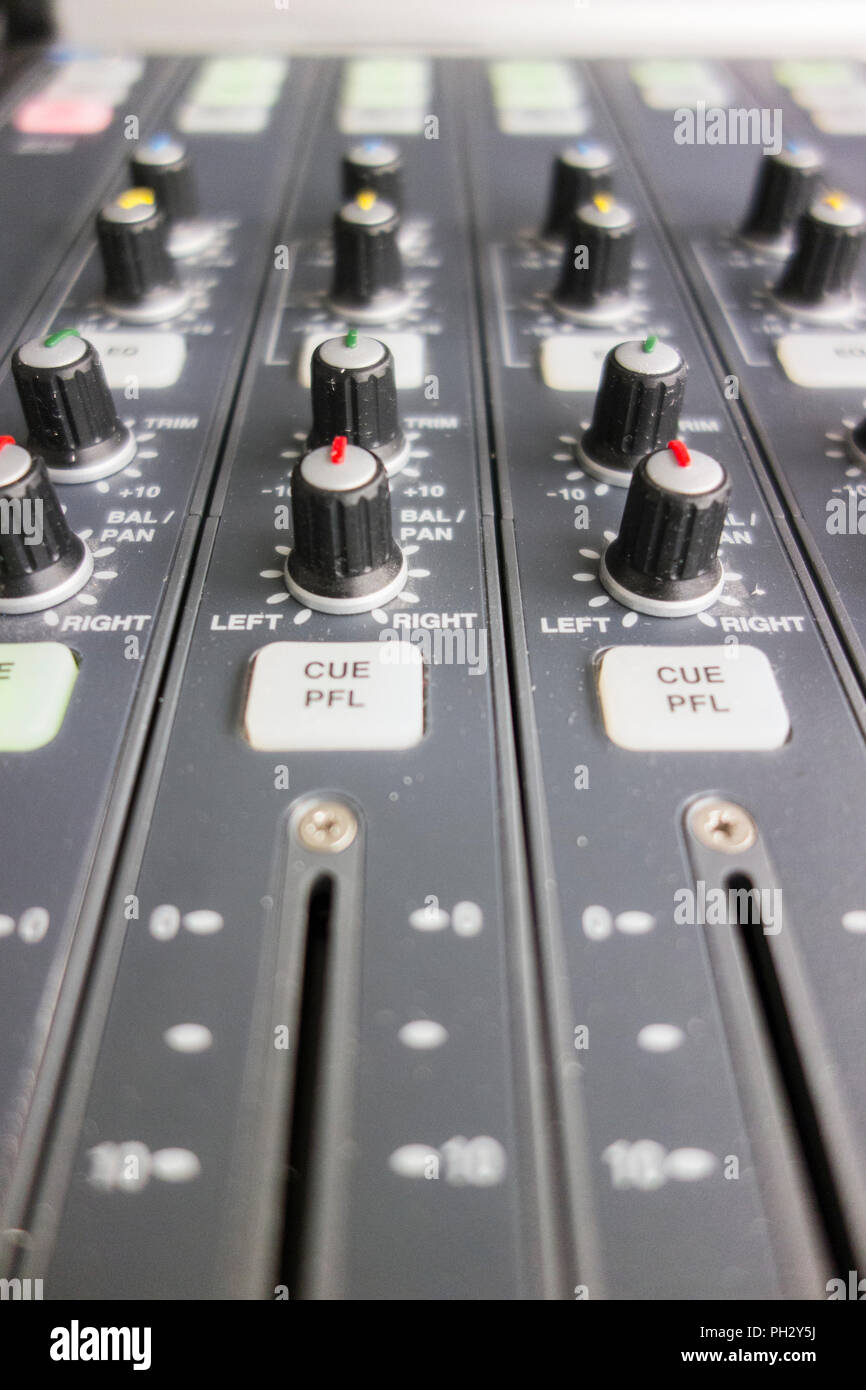 Radio station mixing desk controls and dials Stock Photo Alamy