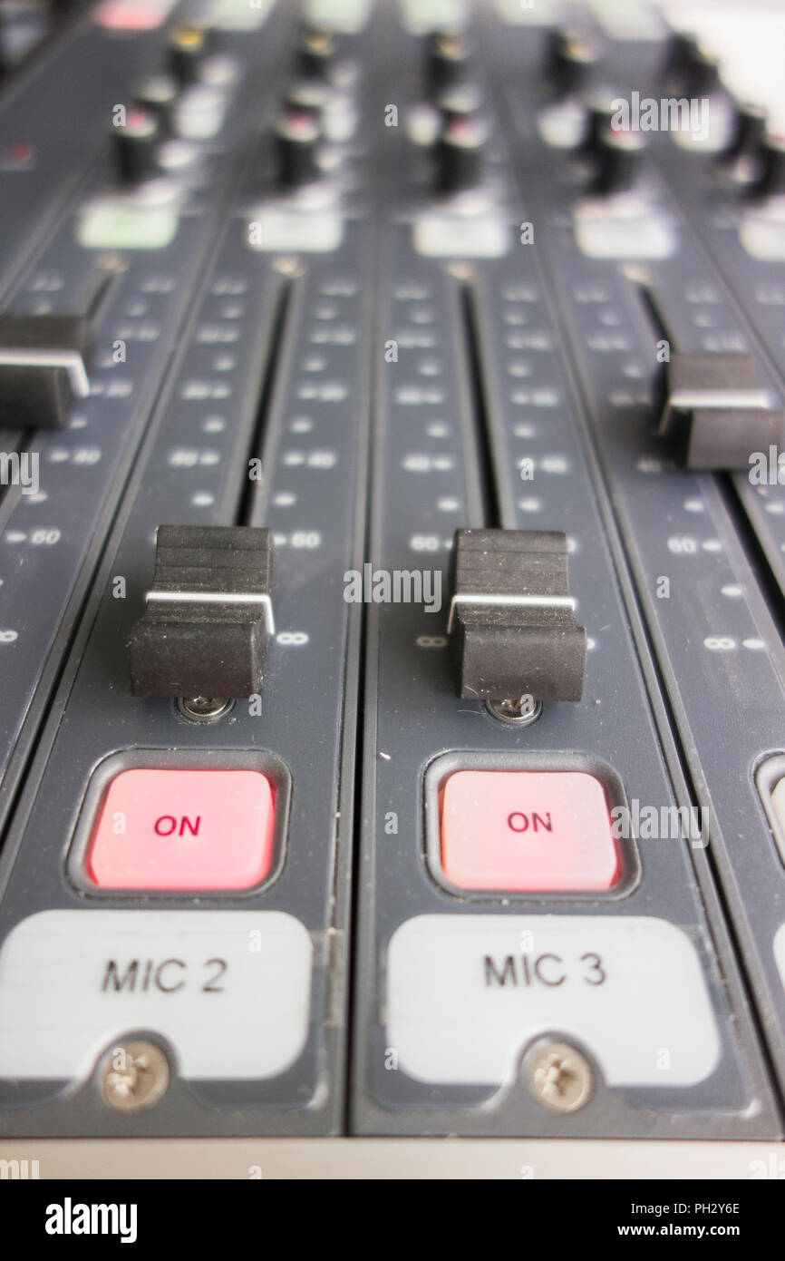 Radio station mixing desk controls and dials Stock Photo Alamy