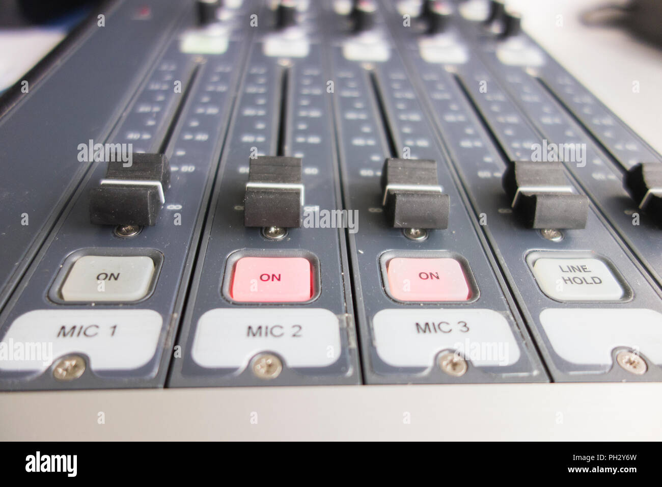 Radio station mixing desk controls and dials Stock Photo Alamy