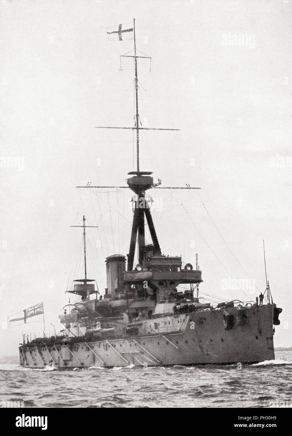 The British Royal Navy battleship HMS Dreadnought, (1906).  From The Book of Ships, published c.1920. Stock Photo
