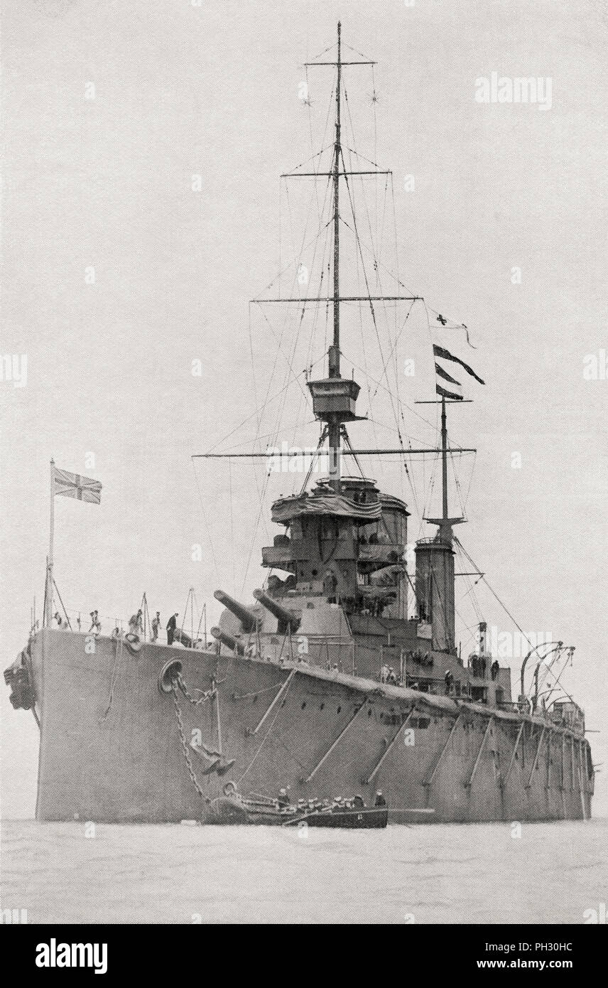 HMS Lion, (1912), the flag-ship of Admiral Lord Beatty when he commanded the battle cruiser fleet during the Great War.  From The Book of Ships, published c.1920. Stock Photo