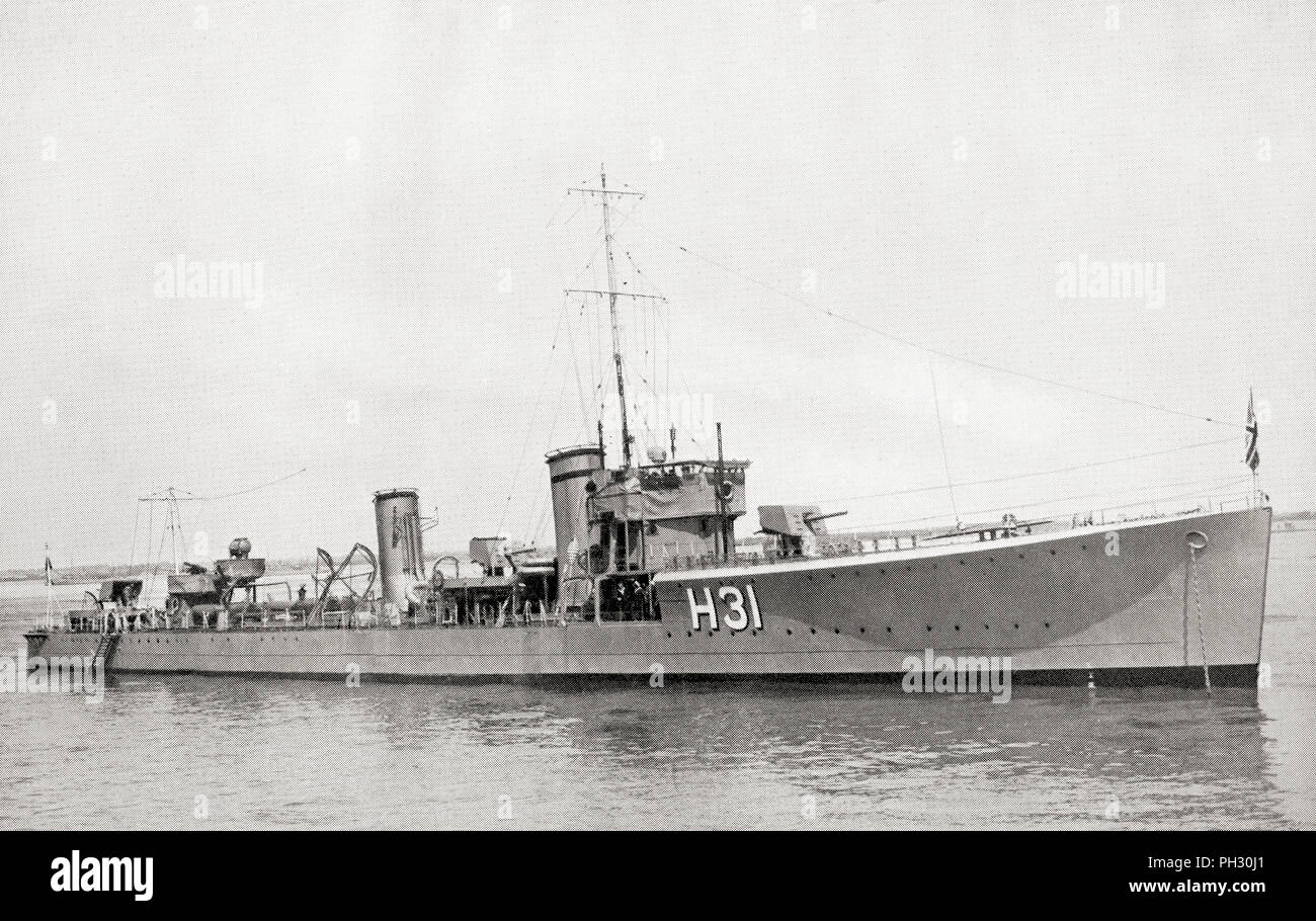 EDITORIAL  HMS Sterling, an 'S' class destroyer, built at the end of the First World War.  From The Book of Ships, published c.1920. Stock Photo
