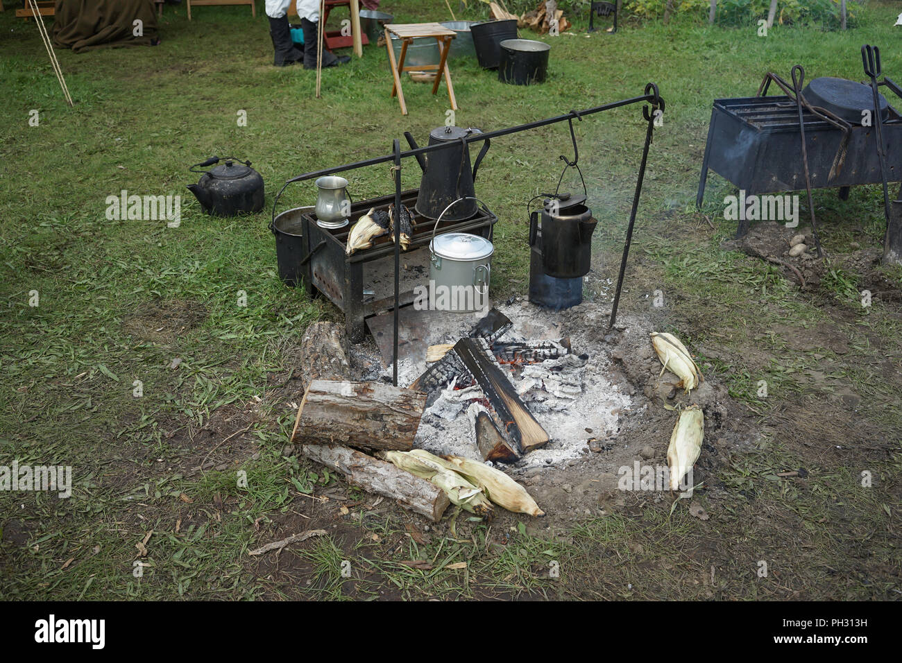 Camp fire at British Military, Royal Navy, American Military Encampment ...