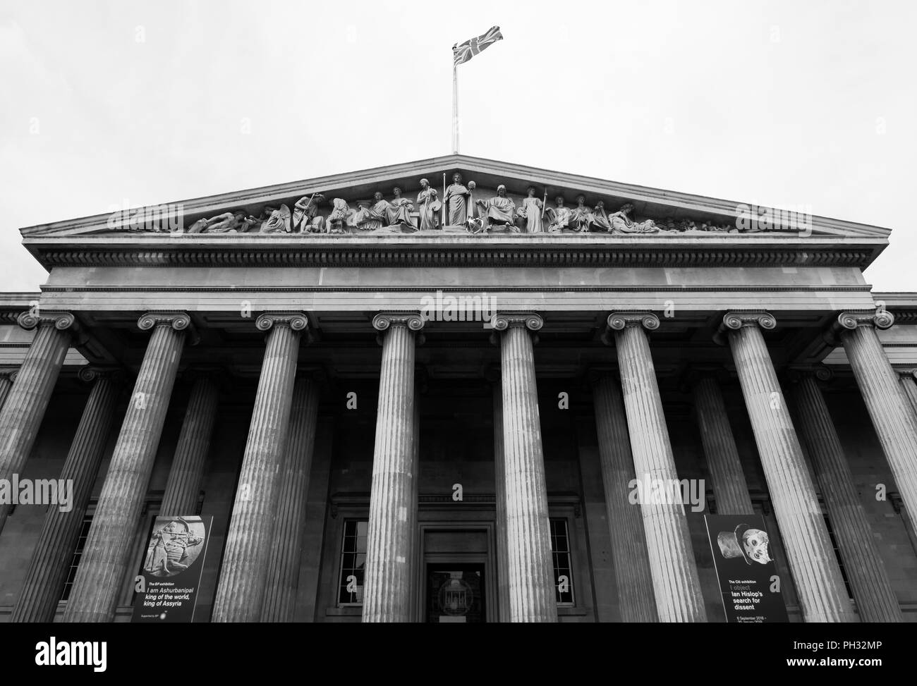 Exterior of the British Museum.  The British Museum is a public institution dedicated to human history, art and culture. Stock Photo