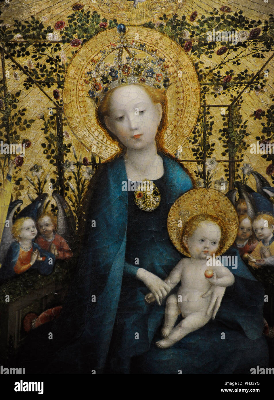 Stefan Lochner (ca. 1400/1410-1451). German painter. Madonna in the Rose Bower, ca.1440-1442. Detail. Wallraf-Richartz Museum. Cologne. Germany. Stock Photo