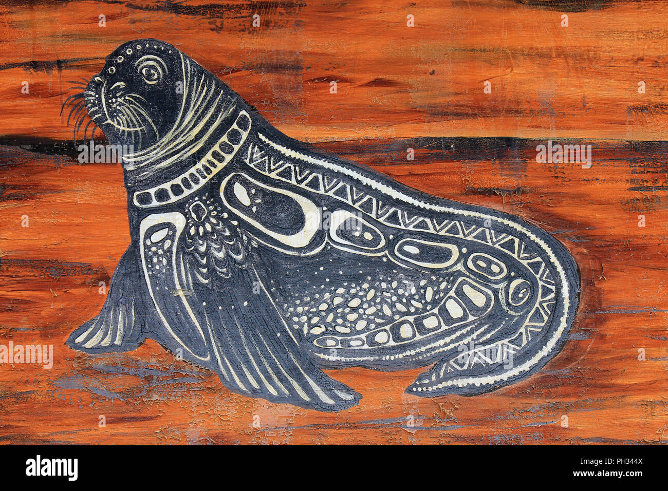 Bearded Seal - Native Canadian Aboriginal Art Stock Photo