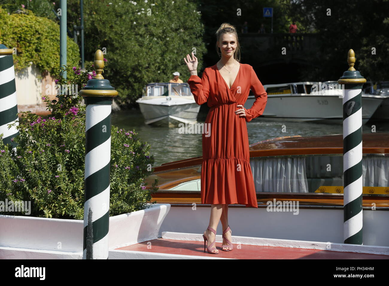 is seen during the 75th Venice Film Festival on August 29, 2018 in Venice, Italy. Stock Photo