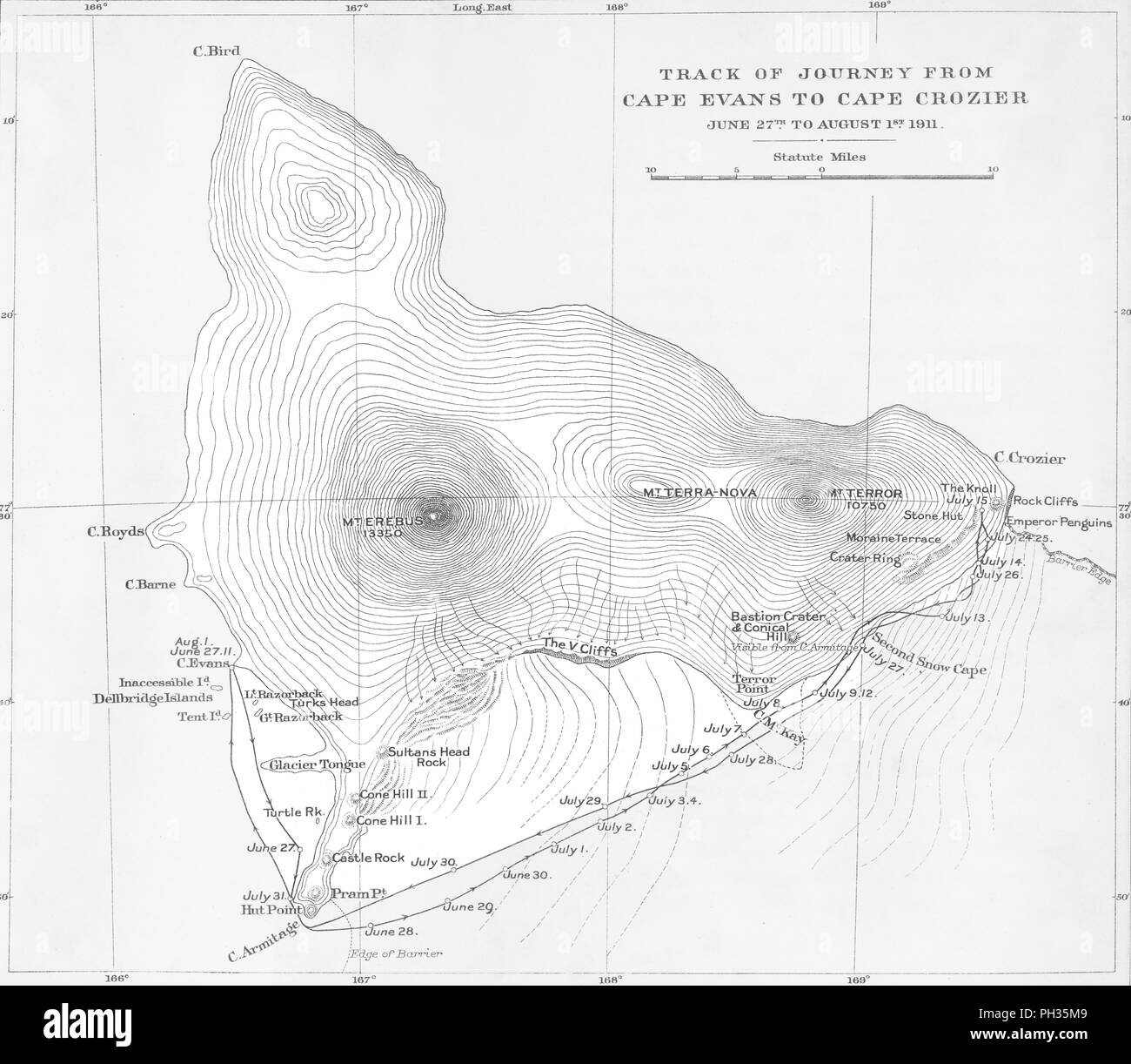 'Track of Journey from Cape Evans to Cape Crozier - June 27th to August 1st 1911', (1913). Artist: Unknown. Stock Photo