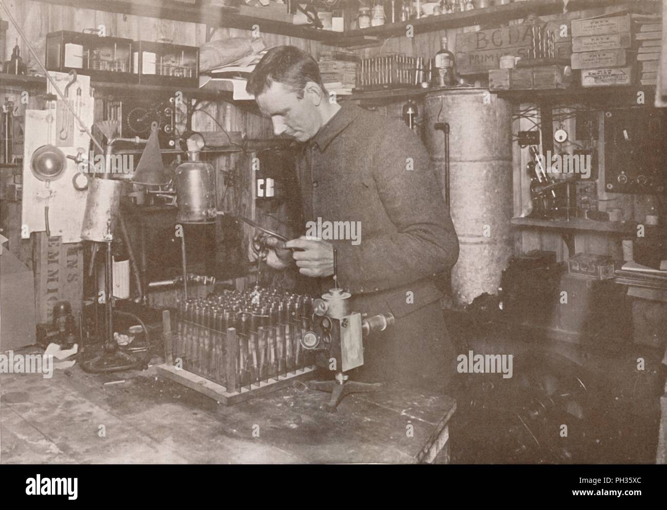 'Dr. Simpson in his Laboratory', 21 December 1911, (1913). Artist: Herbert Ponting. Stock Photo