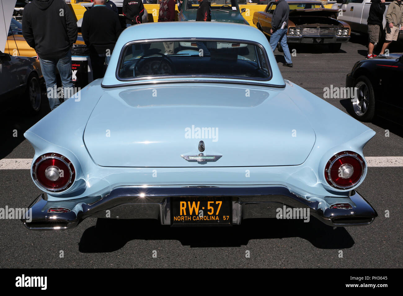 CONCORD, NC — April 8, 2017:  A 1957 Ford Thunderbird automobile on display at the Pennzoil AutoFair classic car show held at Charlotte Motor Speedway. Stock Photo