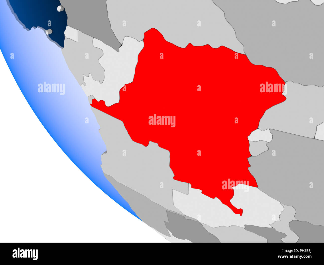 Map of Democratic Republic of Congo in red on political globe with ...