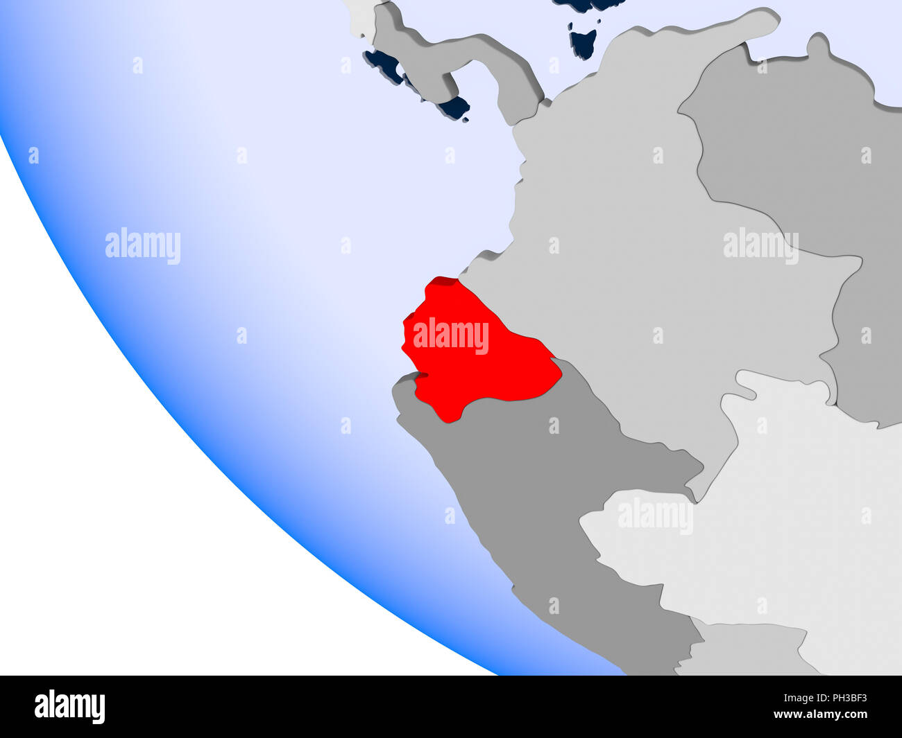 Map Of Ecuador In Red On Political Globe With Transparent Oceans 3D Map Of Ecuador In Red On Political Globe With Transparent Oceans 3d Illustration PH3BF3 