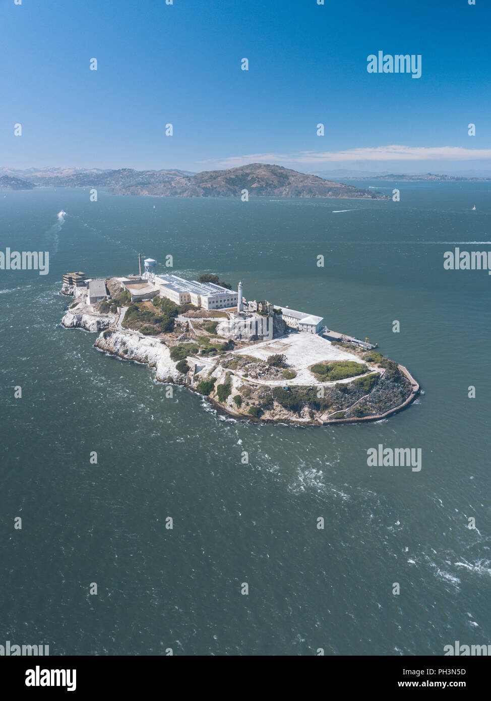 Aerial Flight Drone Alcatraz San Francisco California Top Down Stock Photo